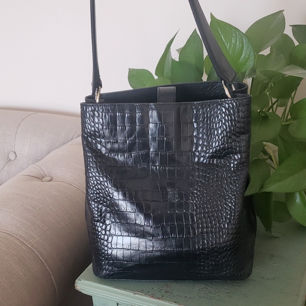 Nordstrom Black Leather Embossed Crocodile Bag